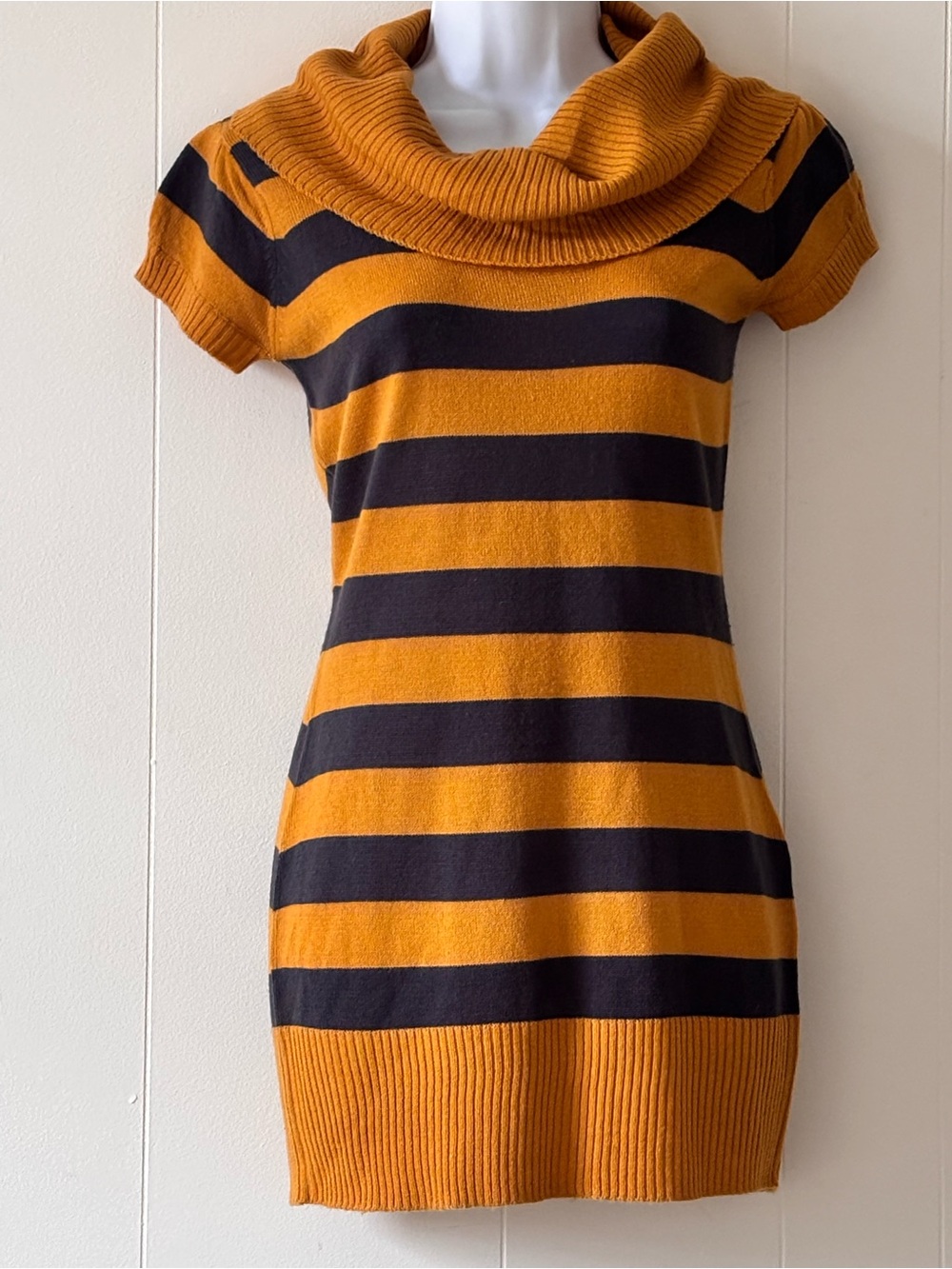 Y2K Valley Girl Cowl Neck Striped Knit Mini Dress OffShoulder Charmed Flashdance